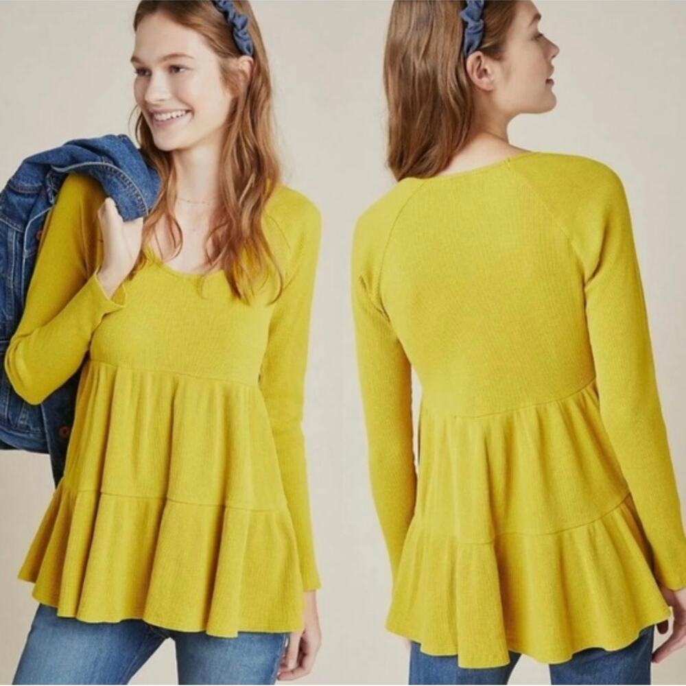 MAEVE | ANTHROPOLOGIE Women's XS Samina Thermal Tiered Long Sleeve Babydoll Top
